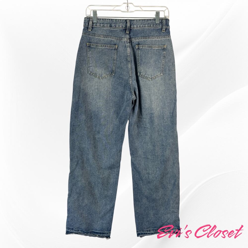 Jeans Women's Sz M. 8-10 BOHO Blue Frayed Seams Fringed Bottoms, Trendy